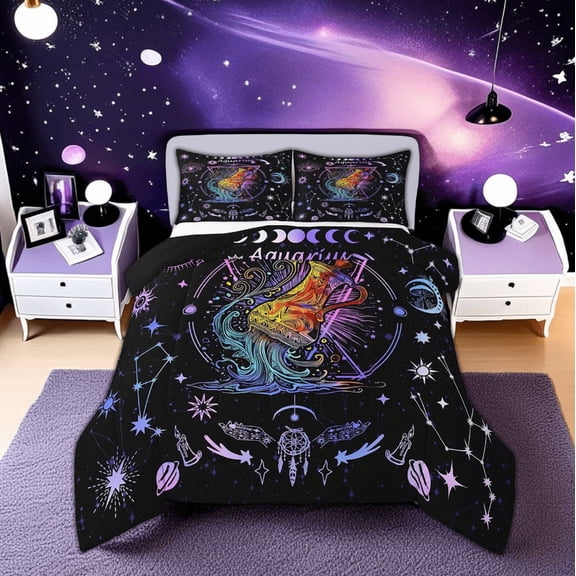 Erosebridal Hippie Aquarius Bedding Twin Comforter Set, Trippy Astrology Down Comforter, Horoscope Constellations Bedroom Decor, Reversible 2-Piece