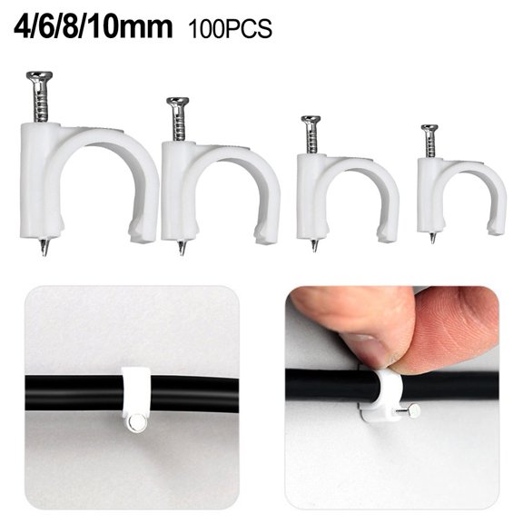 400Pc Round Cable Clips With Nail 8Mm Cord Holder Wall Mount Clip Tacks
