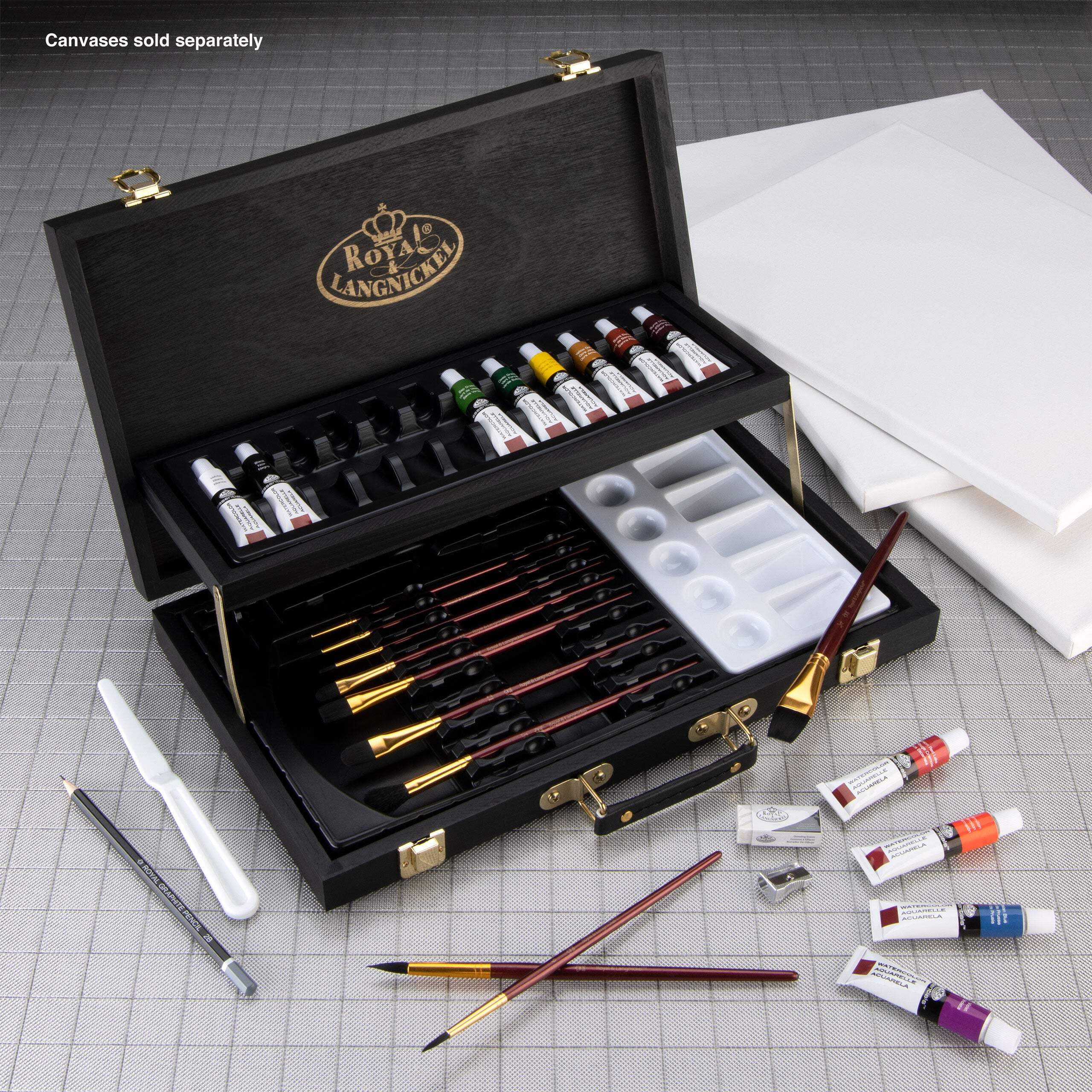 Royal & Langnickel Essentials™ 28pc Black Series Watercolor Wooden Box Art Set