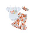 thumbnail image 1 of ZAXARRA 3Pcs Baby Girl Spring Outfits, Short Sleeve Strap Romper + Bell Bottoms + Headband Set, 1 of 8
