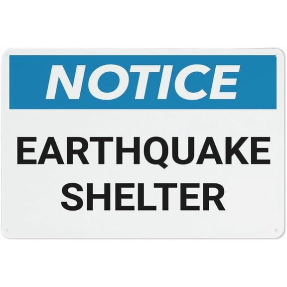 8"x12" Retro Metal Tin Sign - Notice Earthquake Shelter | Funny Wall Decor for Shop Yard Man Cave Garage Outdoor