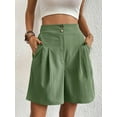 thumbnail image 3 of Cuteduck Womens High-Waisted Pleated Shorts Wide Leg Button Casual Loose Fit Shorts S-2XL, 3 of 5