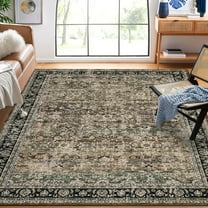HOMERRY Floral Print Non Slip Area Rug 9' x 12' for Living Room Washable Indoor Carpet, Brown