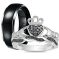 thumbnail image 1 of His Hers CZ Wedding Ring Set Sterling Silver Black Titanium Wedding Bands Him Her 5/10, 1 of 6