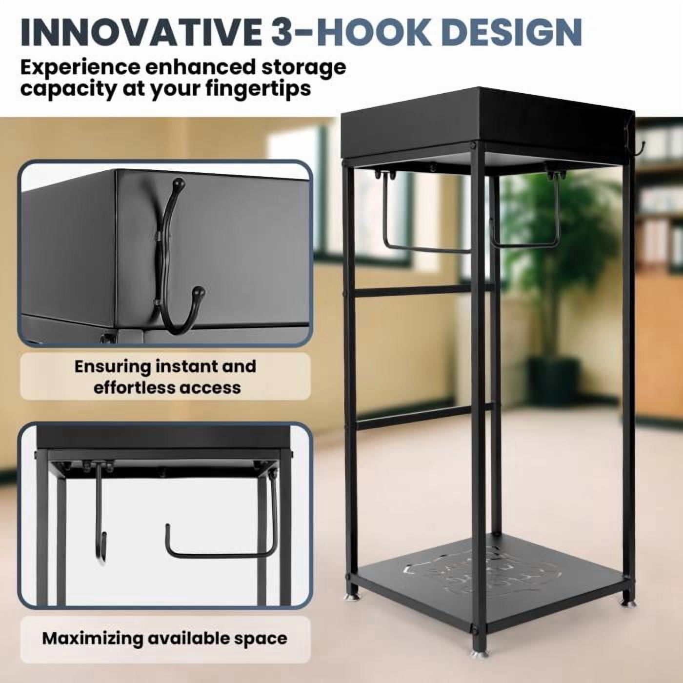 Professional Police Gear Storage Rack, Heavy-Gauge Iron Frame with 3 Hooks, Rust Resistant Matte Black Layer, for Police Station, Sentinel, Garages