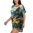 thumbnail image 2 of Fotbe Valley River Dinosaur Print Pajama Set for Women 2 Piece Loungewear Short Sleeve Tops and Shorts Set Soft Sleepwear-Large, 2 of 7