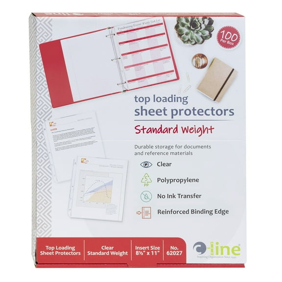 C-Line Standard Weight Poly Sheet Protectors, Clear, Top Loading, 11" x 8-1/2", box of 100