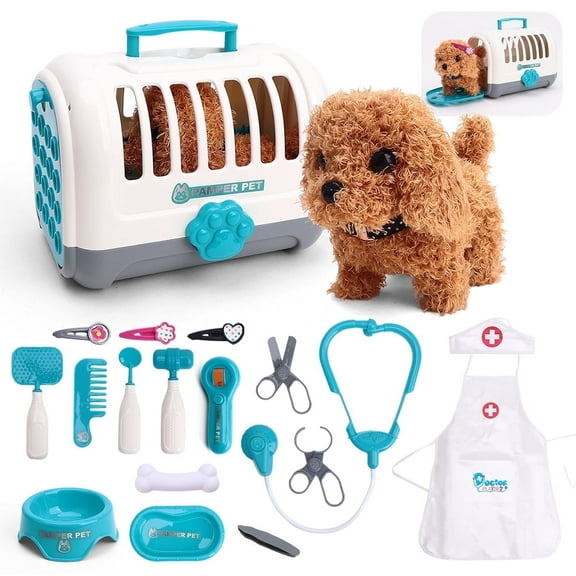 DIEORSY Toddler Girl Toys 16 Pcs Veterinarian Playset For Kids Doctor Kit For Toddlers 3-5 With Dog Toy & Real Stethoscope , Christmas And Birthday Gifts