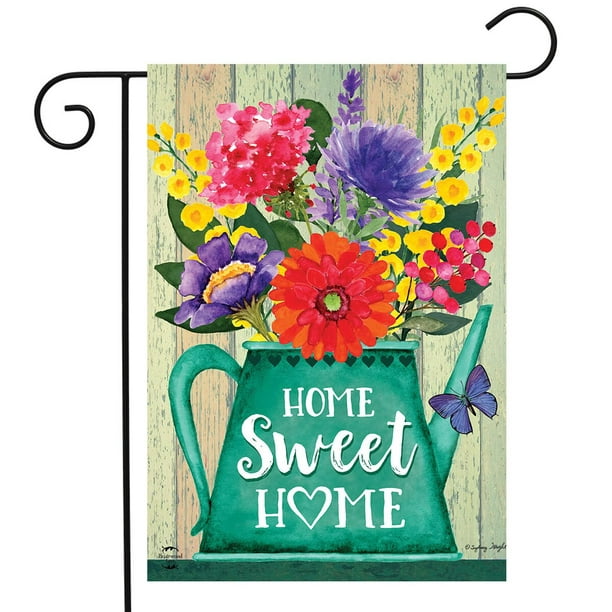 Home Sweet Home Spring Garden Flag Rustic Watering Can Floral 12 5