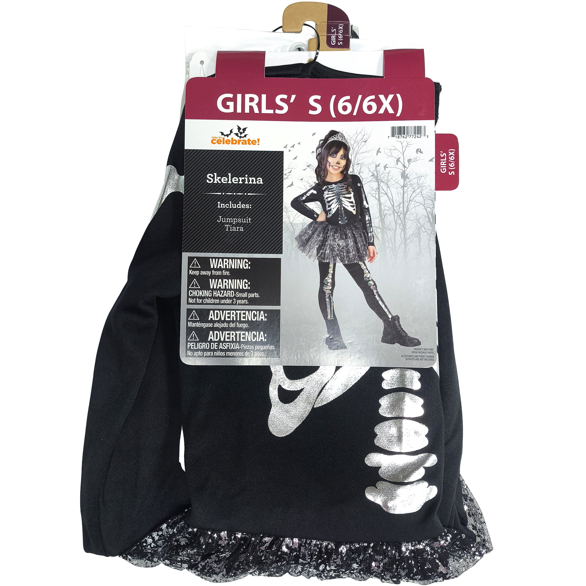 Skelerina Halloween Costume for Children, Girl's Size S (6/6x), by Way to Celebrate