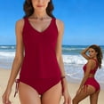 thumbnail image 2 of DGMIOCS Women's Modest Tankini Set High Waisted Tummy Control Bathing Suit Wine M, 2 of 9