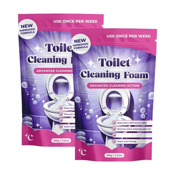 Toilet Bowl Cleaner Powder - Self-Activating Toilet Cleaner for Stubborn Stains & Limescale, Deep Cleaning Foam, Safe Cleaning Supplies (2Pc)