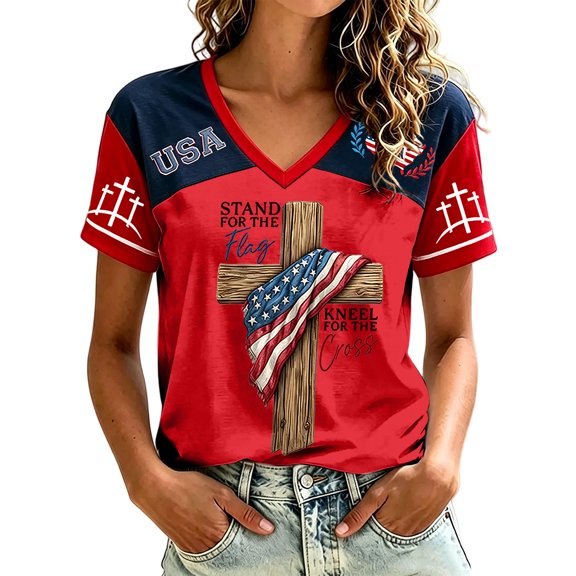 Womens Summer Tops Memorial Day Outfits for Women Red White and Blue Shirts for Women 4th of July Shirts Women Fourth of July Shirts for Women Cotton T Shirts Women Usa Graphic Tee