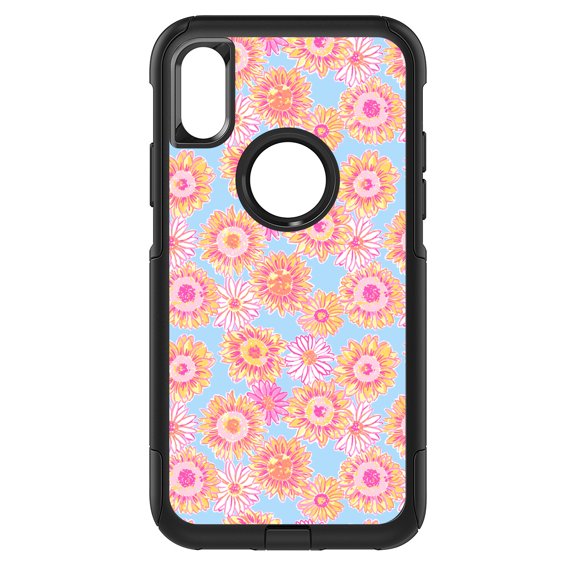 DistinctInk Custom SKIN / DECAL compatible with OtterBox Commuter for iPhone XR (6.1" Screen) - Preppy Pattern - Blue Pink Yellow Flowers Floral