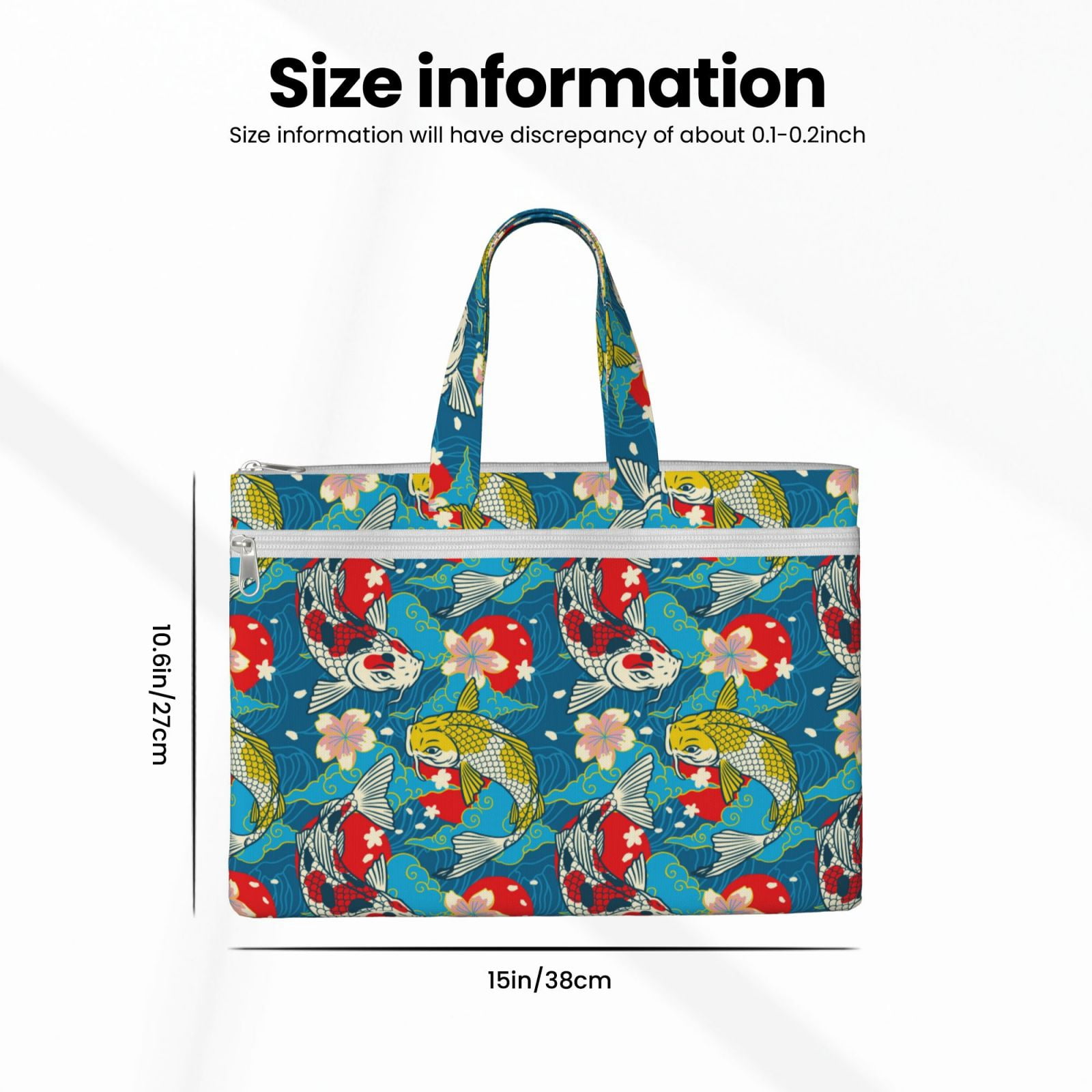 Kdxio Japanese Koi File Tote Document Bag Business Briefcase Bag Document Organizer Tote Briefcase for Letter A4 Files Business Teacher Office Bag