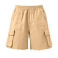 thumbnail image 7 of Cargo Shorts for Women Multi Pockets Faux Denim Jean Shorts Elastic Waist Stretchy Straight Leg Summer Shorts (S, Khaki), 7 of 7