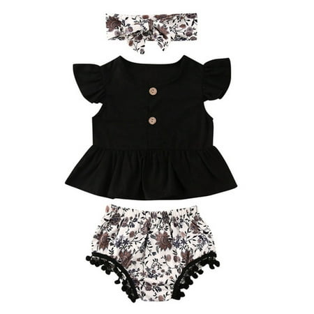 

Gwiyeopda Infant Toddler Baby Girl Ruffle T-Shirt Tops Leopard Floral Tassel Shorts Set Kids Outfit