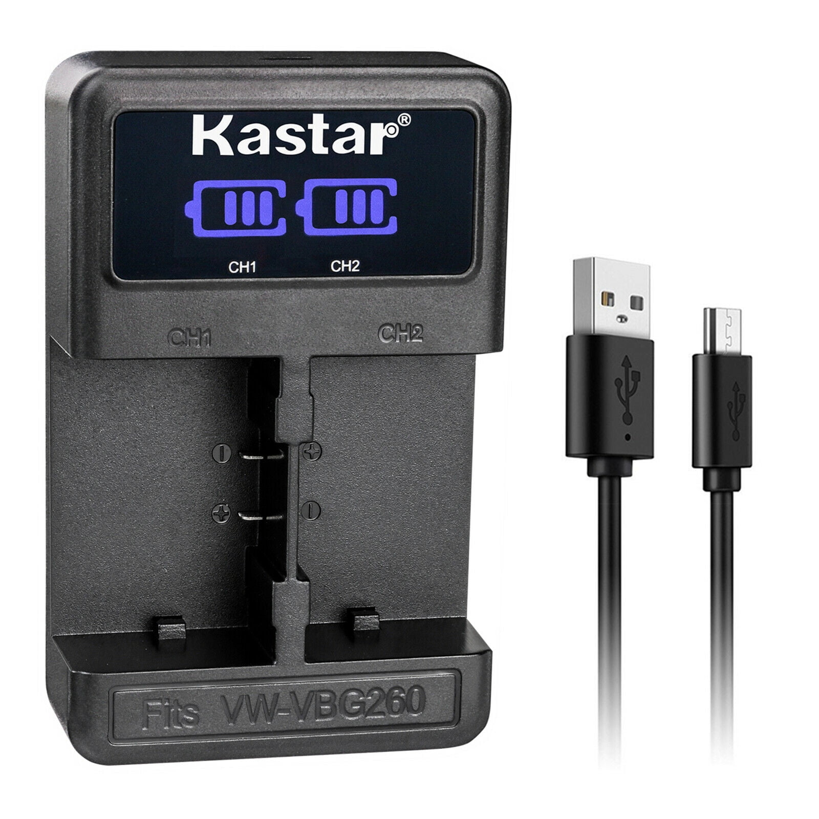 Panasonic VW-VBG070 Kastar 3 Pack Battery and LCD Dual USB Charger Compatible with Panasonic SDR-H79K SDR-H79P SDR-H80PC SDR-H80R VW-VBG260 VW-VBG130 SDR-H80A SDR-H80P SDR-H80K SDR-H80