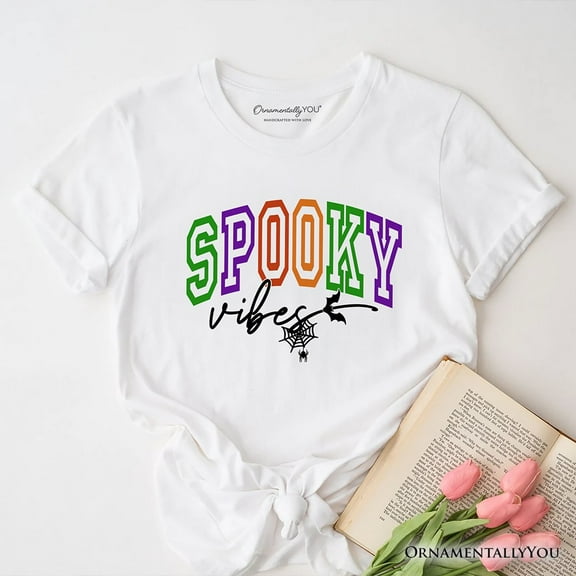 Spooky Vibes Sports Lettering T-Shirt, Colorful Halloween Tee