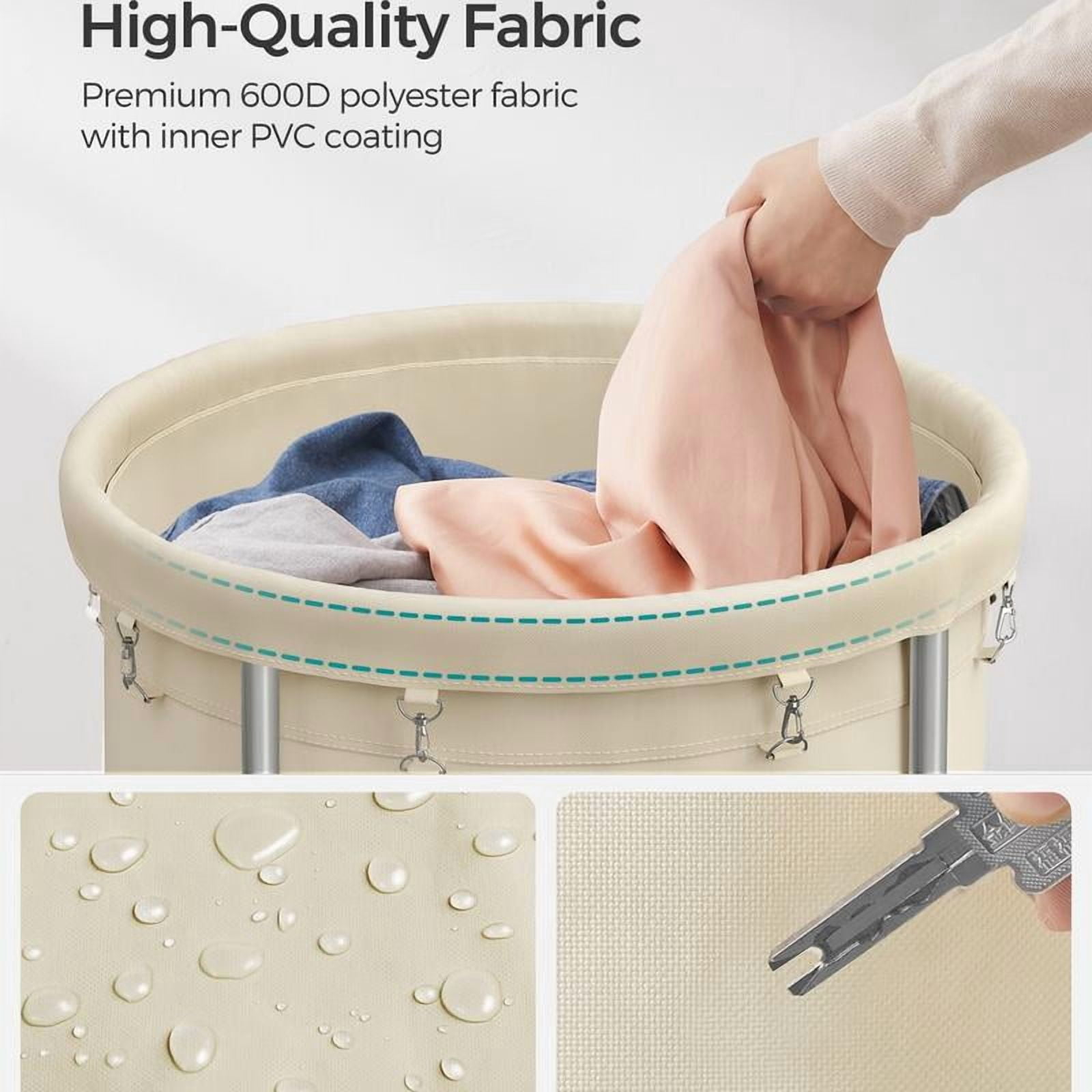 SONGMICS HOME Laundry Basket with Wheels, Rolling Laundry Hamper, Round Laundry Cart with Steel Frame and Removable Bag ,Organiser