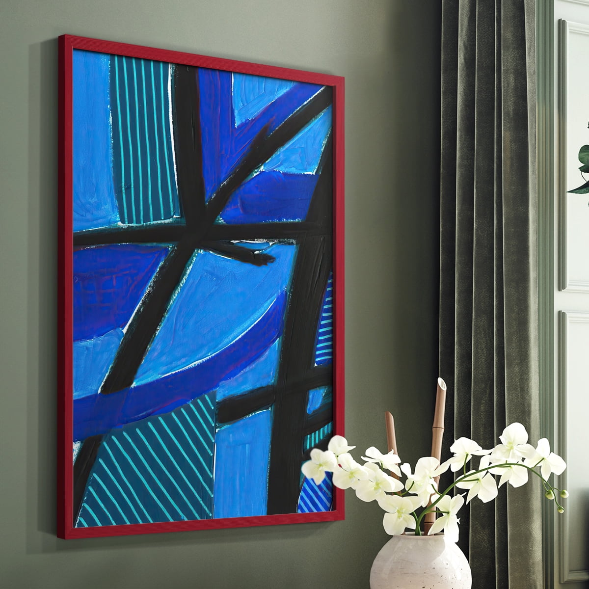 Involved Blues II Framed Print in Red Solid Wood Framed Print No Nail Hanging