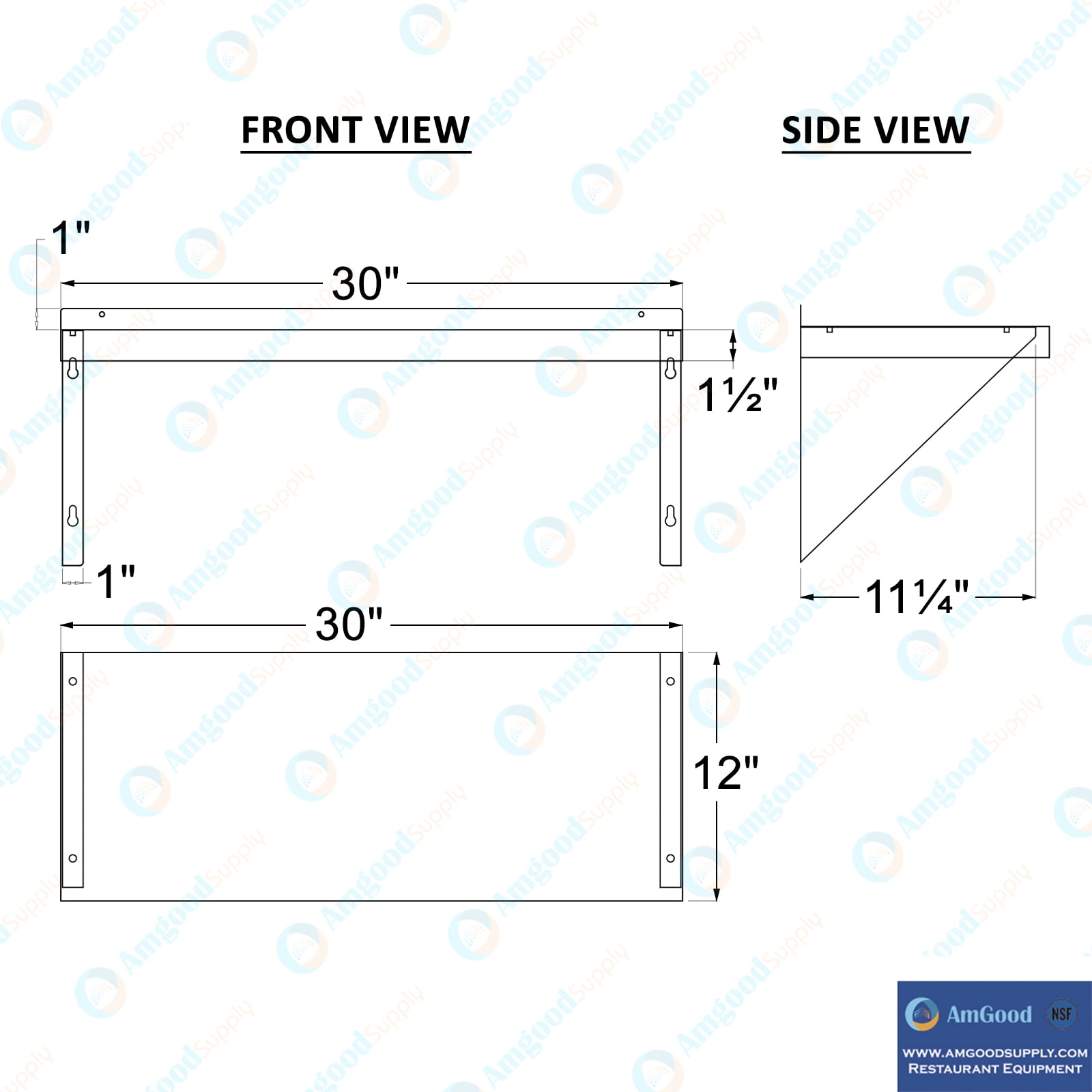 AmGood 12" Width x 30" Length | Stainless Steel Wall Shelf | Square Edge | Metal Shelving | Heavy Duty | Commercial Grade | Wall Mount | NSF Certified