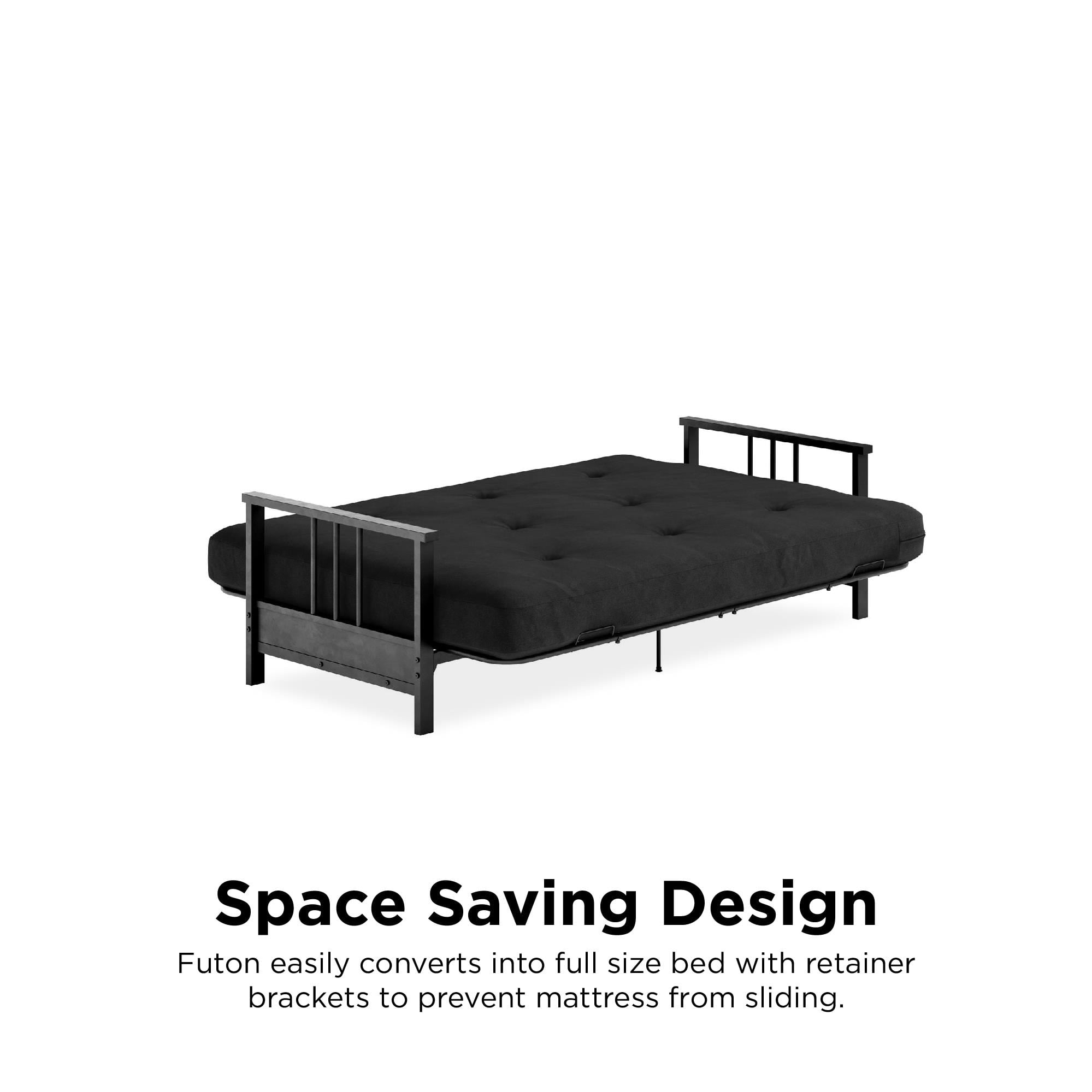 DHP Harlow Full Metal Arm Futon with 6-Inch Thermobonded High Density Polyester Fill Black Microfiber Mattress