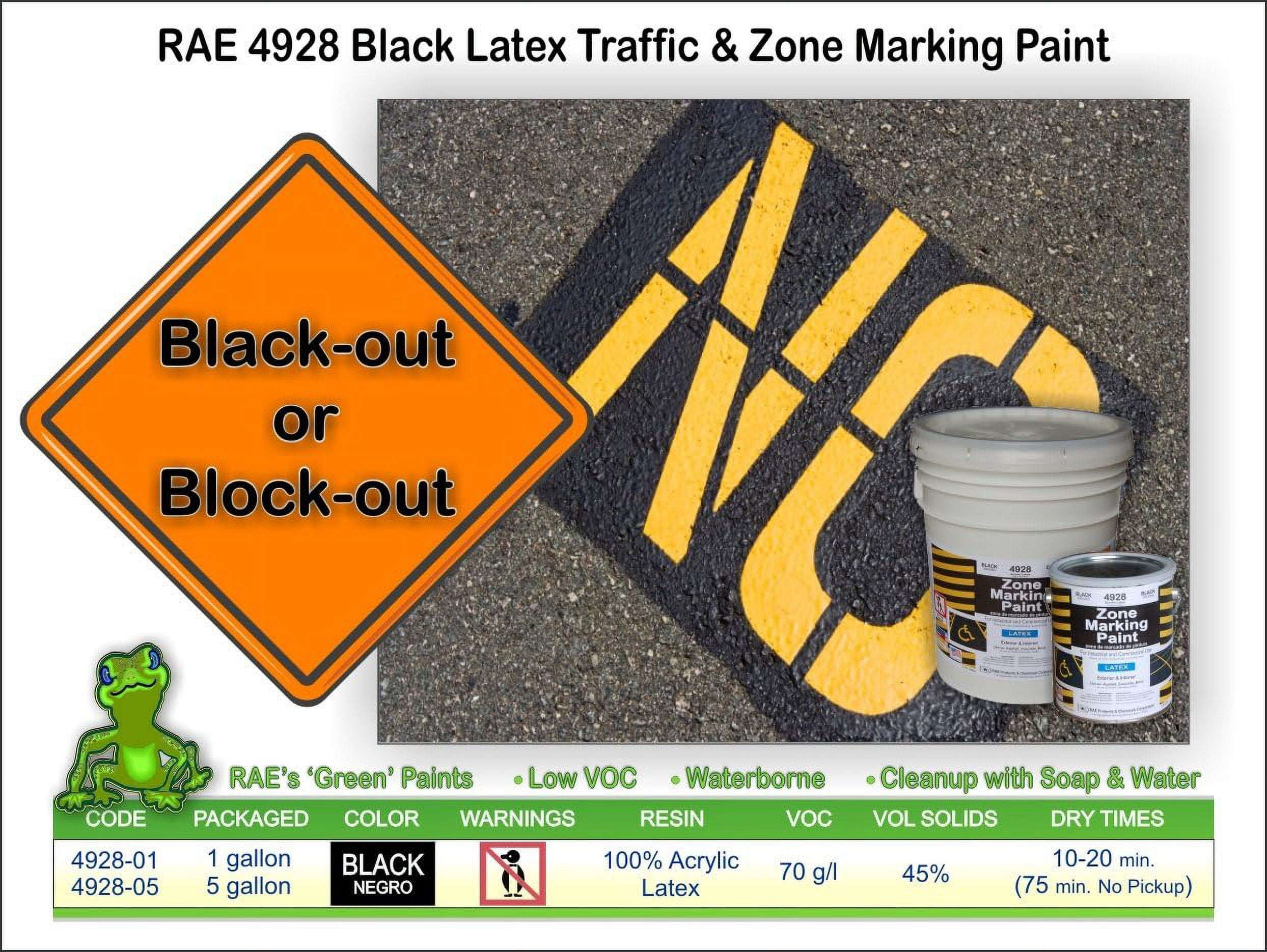 Rae Traffic Zone Marking Paint, 1 gal., Black, Latex Acrylic -Based 4928-01