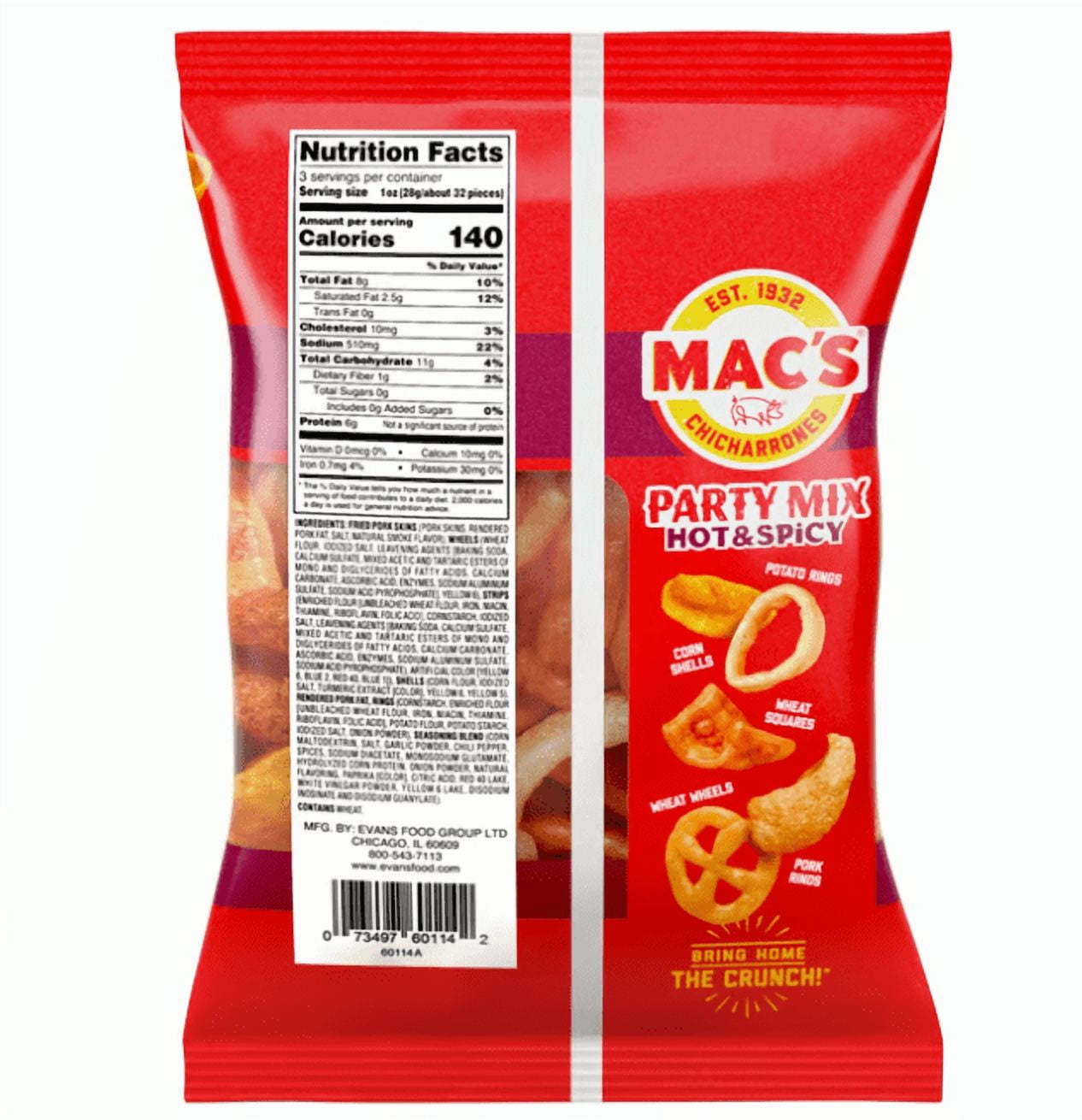 (5 pack) Mac's Hot & Spicy Party Mix, 4 oz Bag