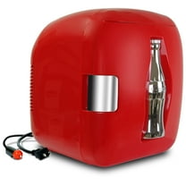 Coca-Cola Heritage 12 Can Portable Mini Fridge 12V DC 110V AC Cooler/Warmer 7.9L (8.3 qt), Personal Travel Fridge, Drinks Snacks Lunch Takeout, Includes 12V and AC Cords, Home Office Dorm Travel, Red