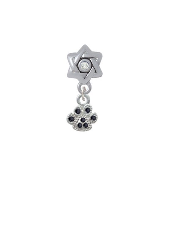 Mini Black Crystal Paw - Star of David with Clear Crystal Charm Bead