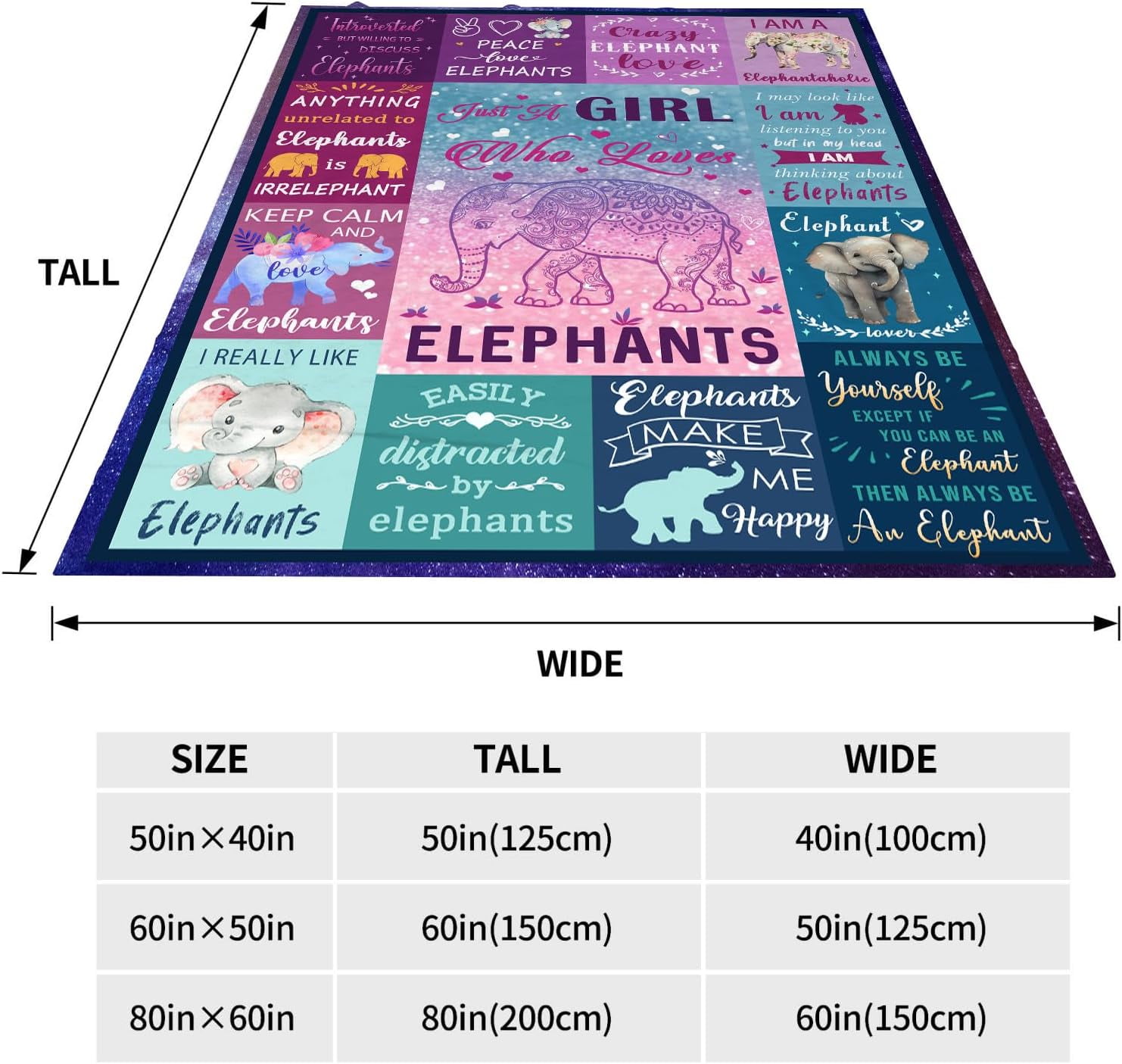 Elephant Gifts for Girls Women Elephant Blanket for Girls Best Gifts for Elephant Lovers Girls - Just A Girl Who Loves Elephants Birthday Elephant Decor Throw Blanket 50"x60"