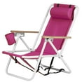 thumbnail image 3 of Folding Beach Chair, 4 Position Portable Backpack Foldable Camping Chair with Headrest Cup Holder and Wooden Armrests, Pink, 3 of 13