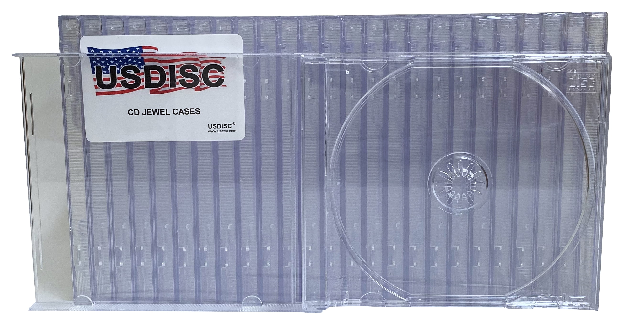 USDISC CD Jewel Cases Standard 10.4mm, Single 1 Disc, Clear, Pack Of 25