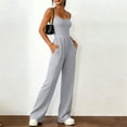 thumbnail image 3 of Jumpsuits for Women Sleeveless Spaghetti Strap Womens Jumpsuit One Piece Wide Leg Summer Romper With Pockets Light Gray 2XL, 3 of 5