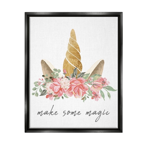 Stupell Industries Make Some Magic Unicorn Fairy Tales & Fantasy Painting Black Floater Framed Canvas Art Print Wall Art, 17 x 21
