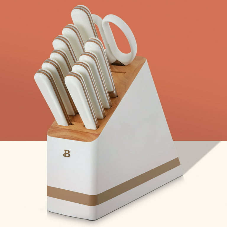 Beautiful 12 Piece Knife Block Set with Soft-Grip Ergonomic Handles Black  and Gold by Drew Barrymore 