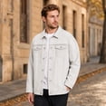 thumbnail image 2 of Fengqque Men's Long Sleeve Vintage Washed Denim Jacket, Lapel Collar Button Down Loose Fit Coat with Chest Pocket White XL, 2 of 5