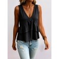 thumbnail image 3 of Women V Neck Ruffle Hem Tank Top Sleeveless Flowy Peplum Blouse Casual Black S, 3 of 7