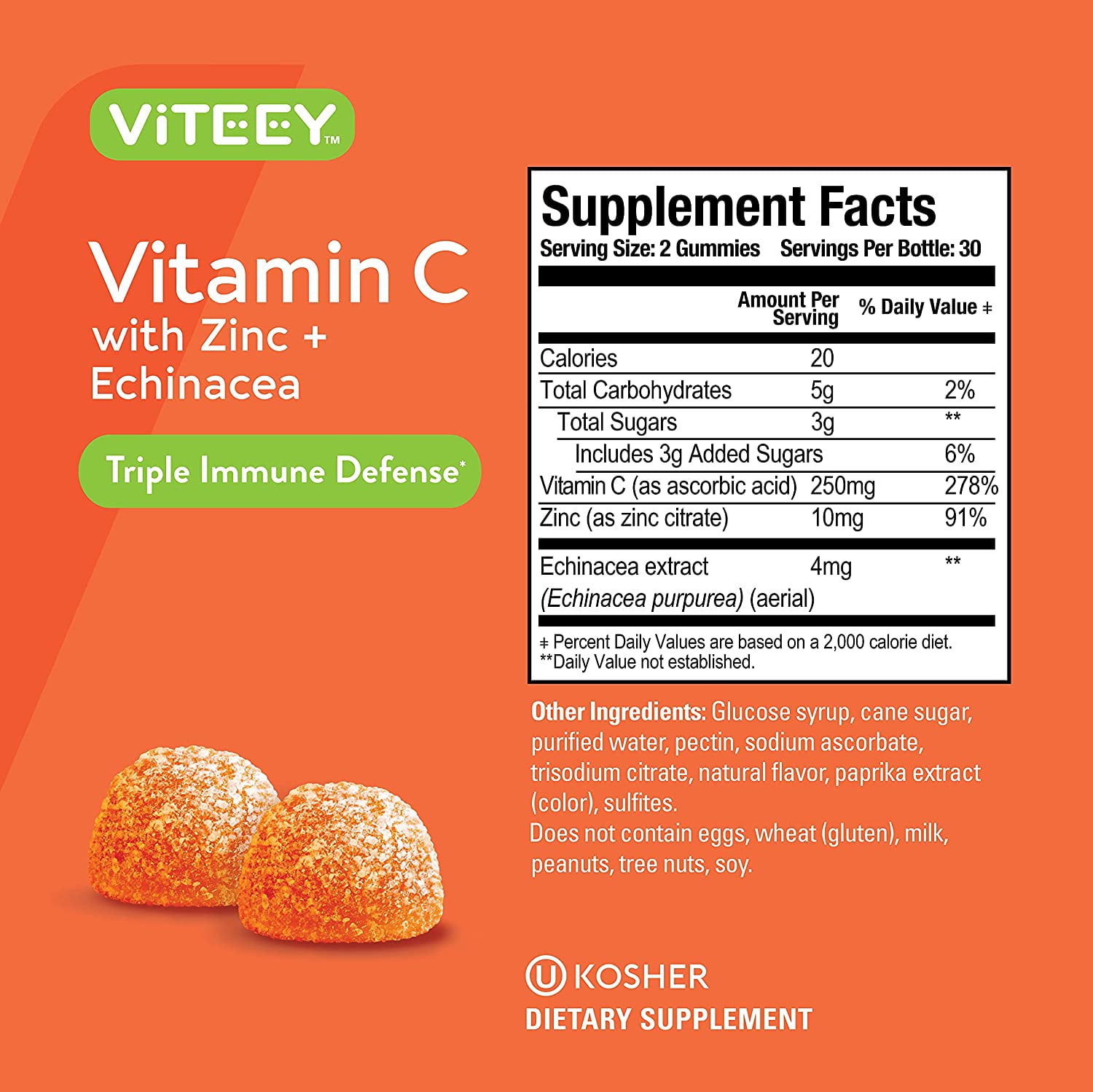 VITEEY Vitamin C Gummies with Zinc and Echinacea, Immune Support Gummies, Orange Flavor, 60 Count, 2 Pack