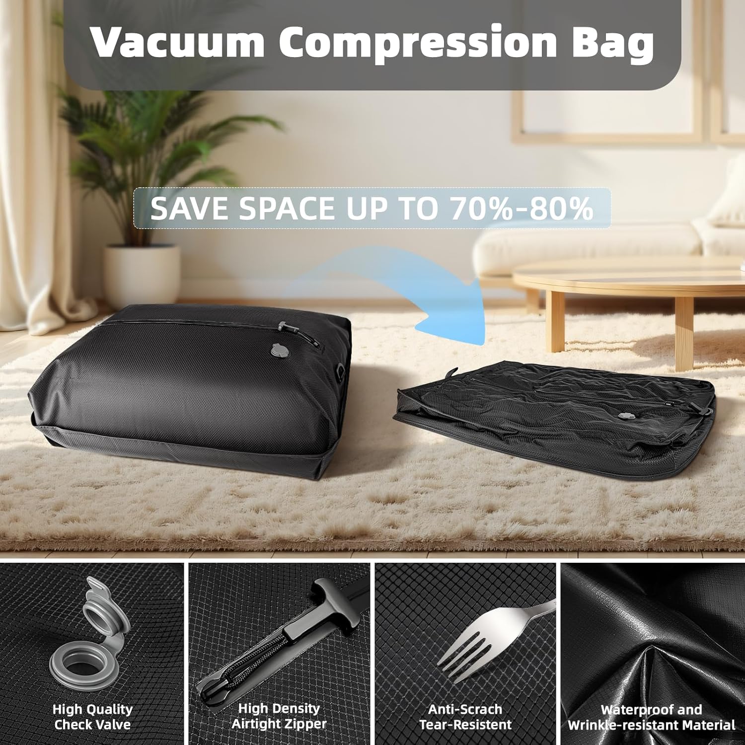 Vacuum Travel Bags with Pump, Reusable Vacuum Storage Bags for Travel, Waterproof Backpack Vacuum Luggage, Vacuum Seal bags for Clothes, Suitcase, Backpack, Carry (2Pcs+Pump)