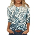 thumbnail image 1 of Liquidation d'Été Staron Blouses à Manches 3/4 pour Femmes T-Shirts Basiques T-Shirts Décontractés Imprimé Floral Col Rond Hauts Mignons Blouses Amples, 1 of 5