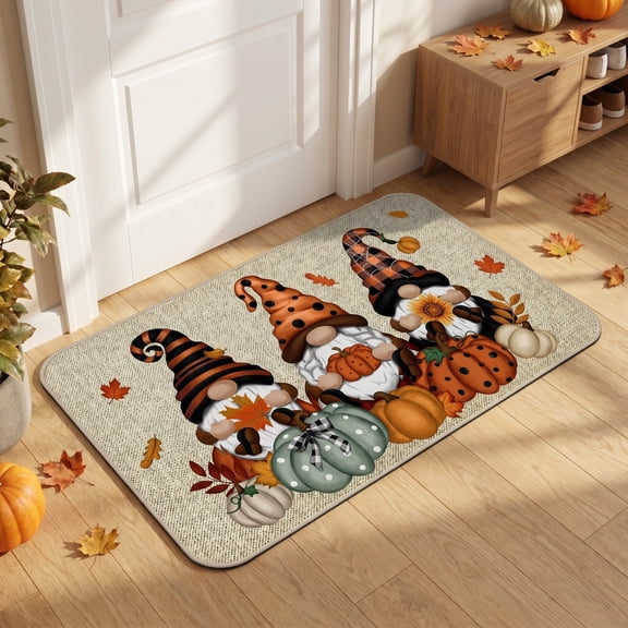 Rirozkan Halloween Doormat, Fall Gnome Pumpkin Floor Mat, Non-Slip Indoor Entry Rug for Front Door, Kitchen, Thanksgiving Harvest Home Decor