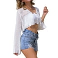 thumbnail image 4 of INSPIRE CHIC Crochet Cropped Cardigan for Women's Long Sleeve Tie Front Bolero Shrug XS White, 4 of 6