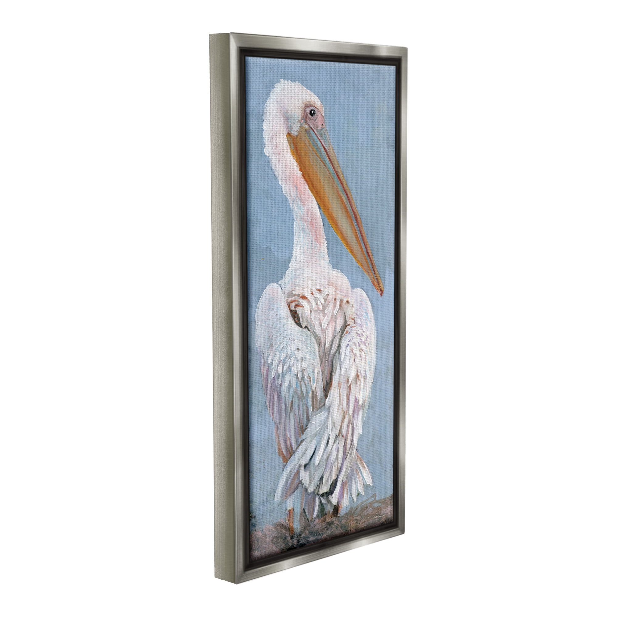 Stupell Industries Pelican From Back View Animals & Insects Painting Gray Floater Framed Canvas Art Print Wall Art, 14 x 31