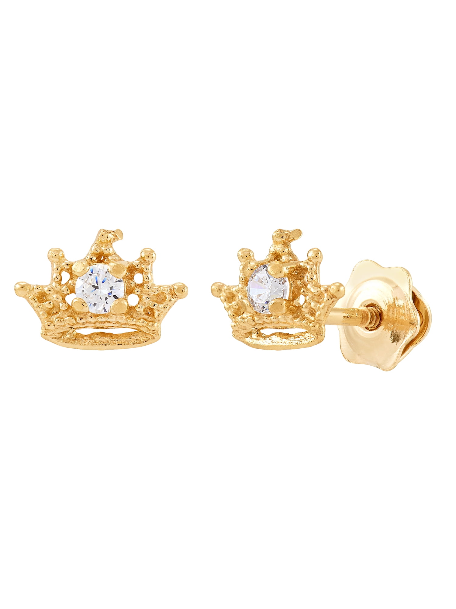 Brilliance Fine Jewelry Girls Cubic Zirconia Crown Earrings in 10K Yellow Gold