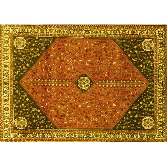 Ahgly Company Indoor Rectangle Medallion Yellow Traditional Area Rugs, 5' x 7'