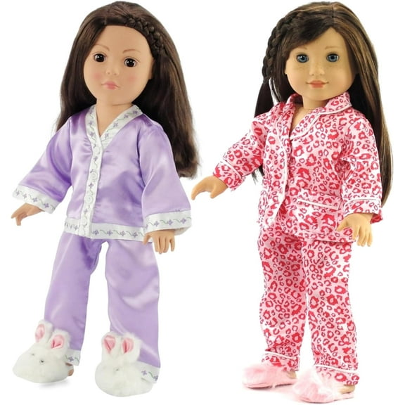Emily Rose 18 Inch Doll Clothes and Accessories 6-Piece Doll Pajamas PJs Bundled Gift Set with Bunny and Fluffy Pink Slippers