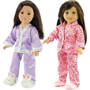 Emily Rose 18 Inch Doll Clothes and Accessories 6-Piece Doll Pajamas PJs Bundled Gift Set with Bunny and Fluffy Pink Slippers