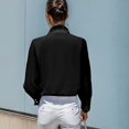 thumbnail image 4 of Gsakboxl Womens Summer Outfits Womens Ruffled Long Sleeve Shirt Elegant Button Down Blouse with Ruffle Trim on Neckline Chic Casual Top for Spring and Autumn L, 4 of 7